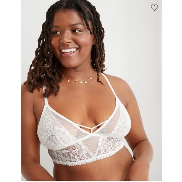 Aerie White Paisley Lace Longline Bralette Size Medium - Picture 1 of 13